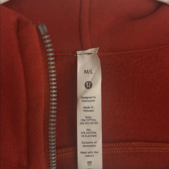 Lululemon Red/ Rust color, Zip-Up Hoodie, Sz M/L, great condition, warm, soft! 😊 - Picture 3 of 5